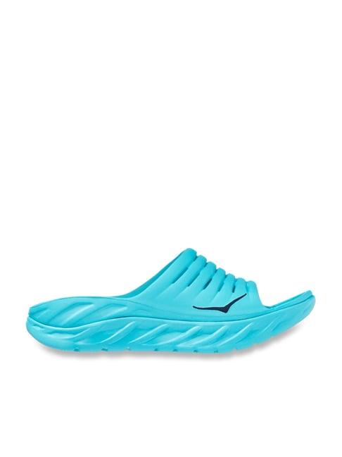 hoka men's ora recovery aqua blue slides