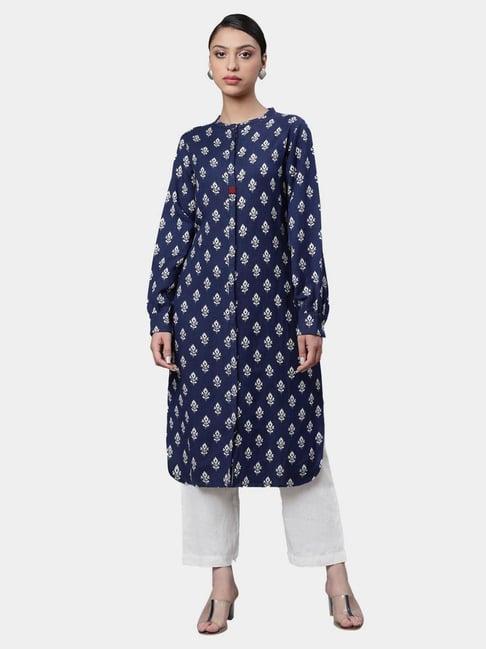 linen club woman indigo buta printed shirt kurta