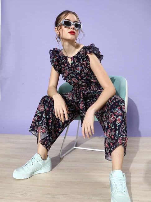 miss chase navy floral print jumpsuit