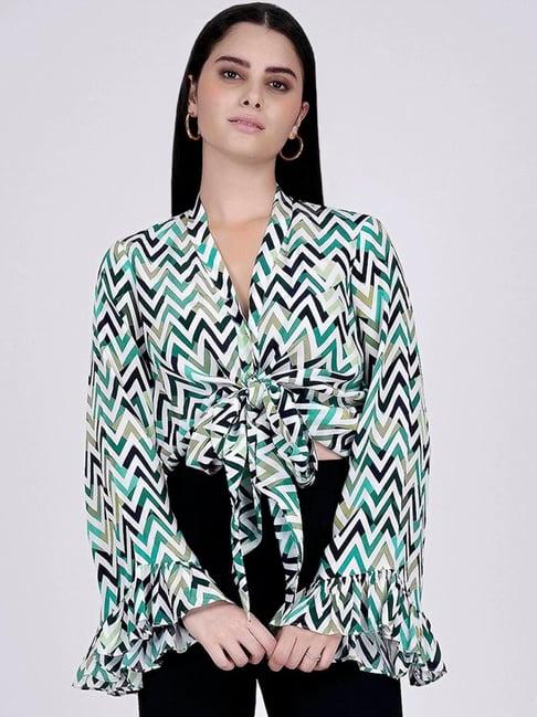 first resort by ramola bachchan green and white chevron knot top