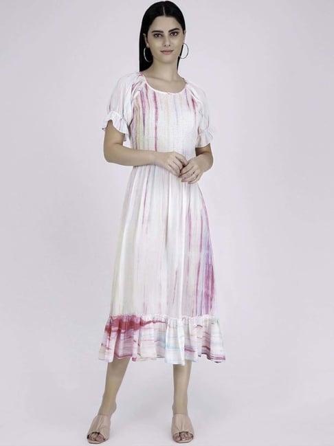 first resort by ramola bachchan multicoloured tie-dye smocking long dress with frill