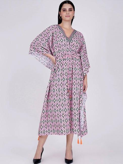 first resort by ramola bachchan candy pink moroccan print mid length kaftan