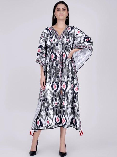 first resort by ramola bachchan black ikat print mid length kaftan