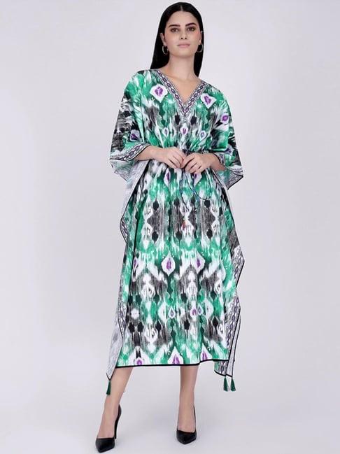 first resort by ramola bachchan green ikat print mid length kaftan