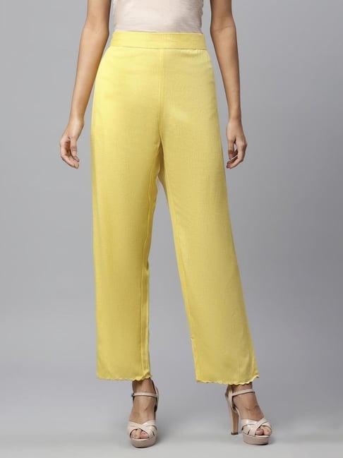 linen club woman mustard premium linen straight bottom