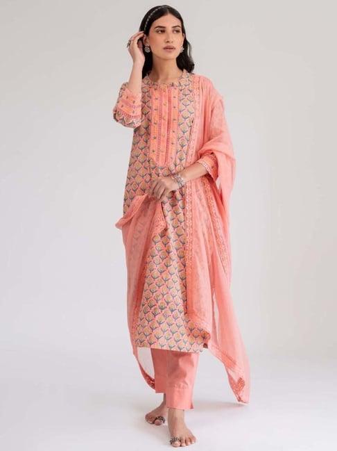 prakriti jaipur multi-color phool mandi raspberry embroidered kurta