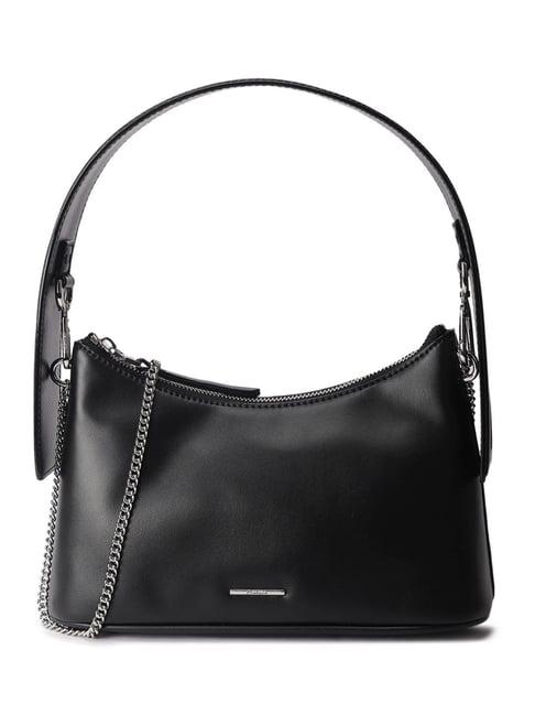 calvin klein black natural medium bowler bag