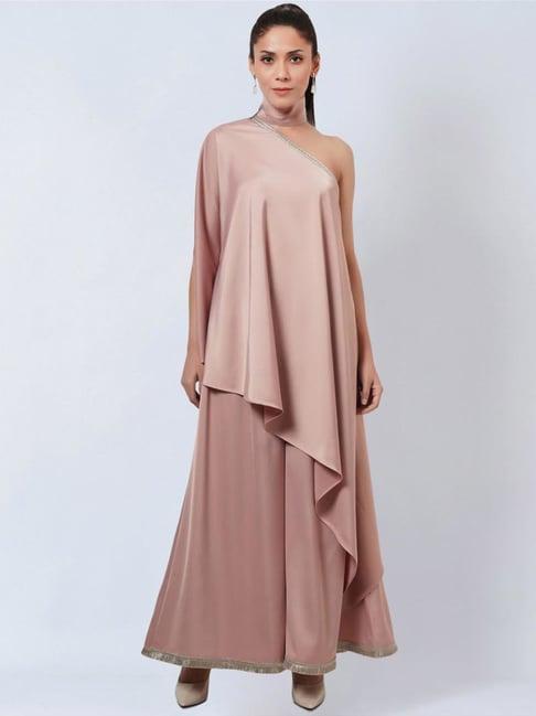 first resort by ramola bachchan powder pink one-shoulder asymmetric tunic