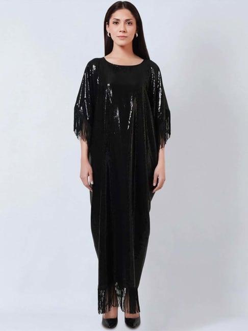 first resort by ramola bachchan black sequin full length kaftan with fringe detail