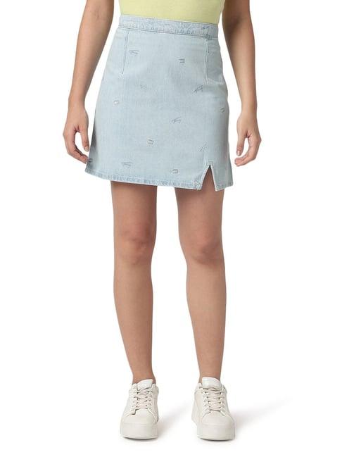 tommy hilfiger light blue logo regular fit skirt