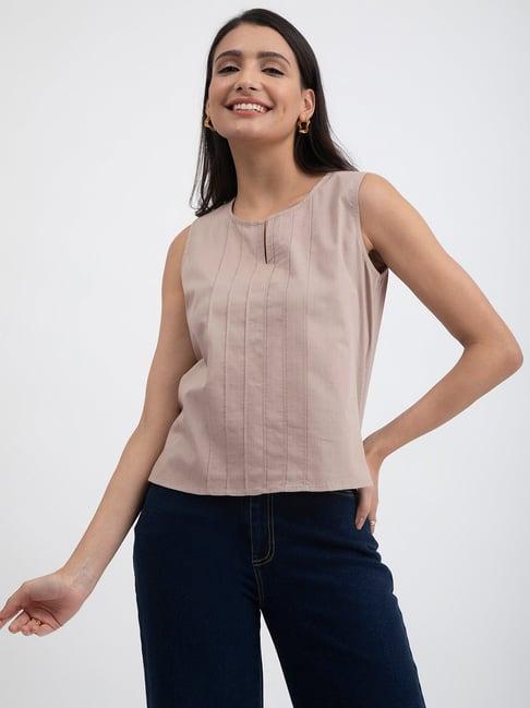 pink fort beige cotton relaxed fit top