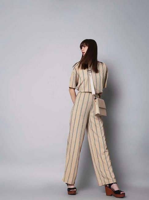 vero moda beige striped high rise pants