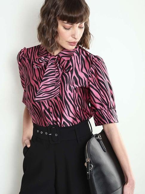 vero moda pink & black animal print shirt