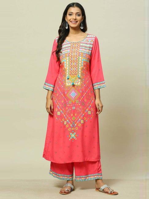 rangriti pink printed kurta and palazzo set