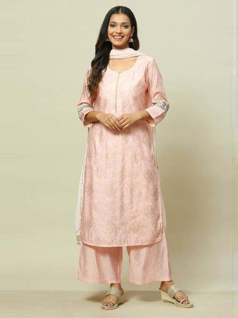 rangriti pink printed kurta and palazzo set with dupatta