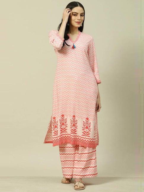 rangriti pink printed kurta and palazzo set