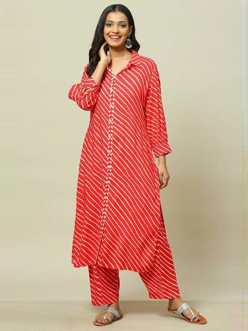 rangriti red striped kurta and palazzo set