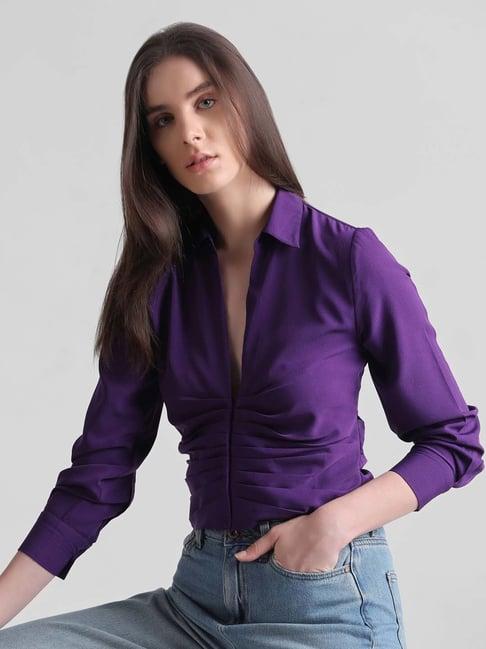 only purple slim fit cropped shirt