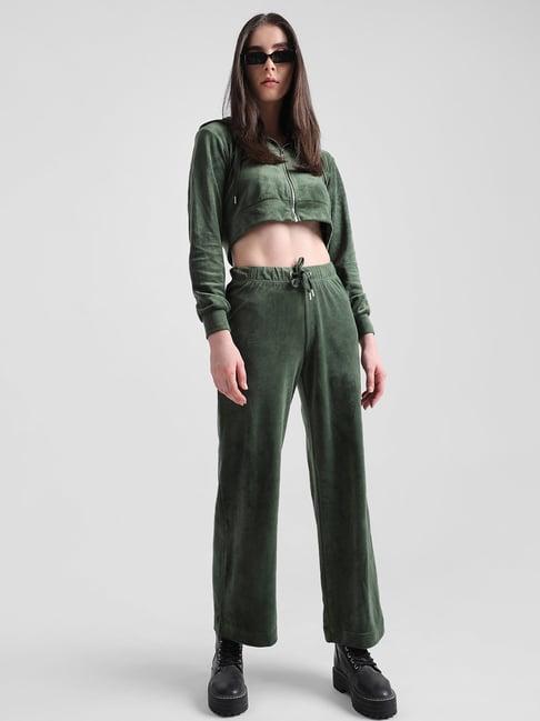 only green regular fit high rise pants