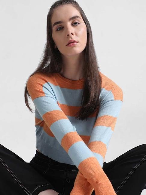 only orange & blue striped pullover