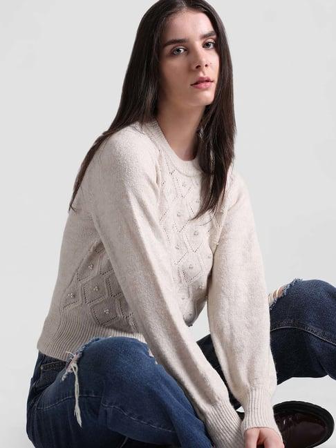 only beige embellished pullover