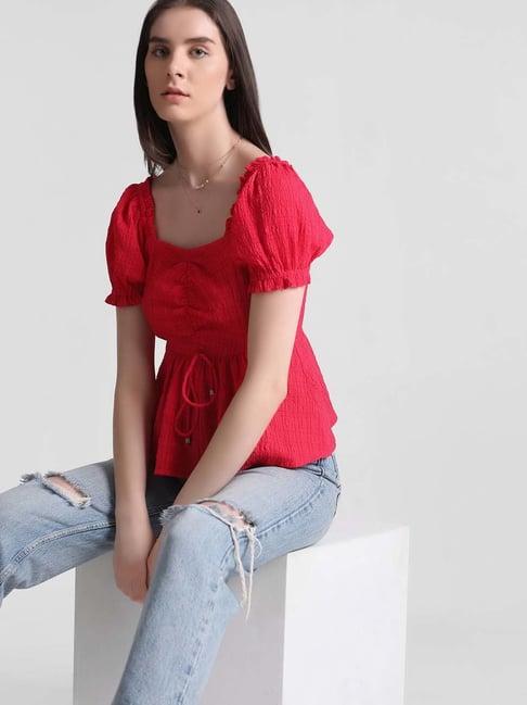 only red regular fit peplum top