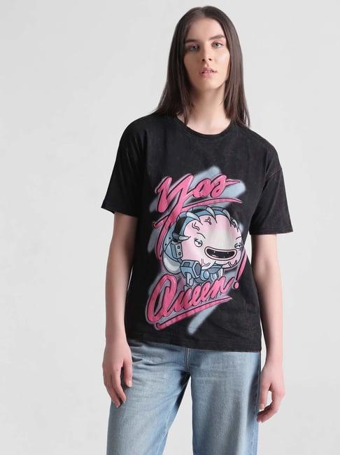 only black cotton graphic print t-shirt