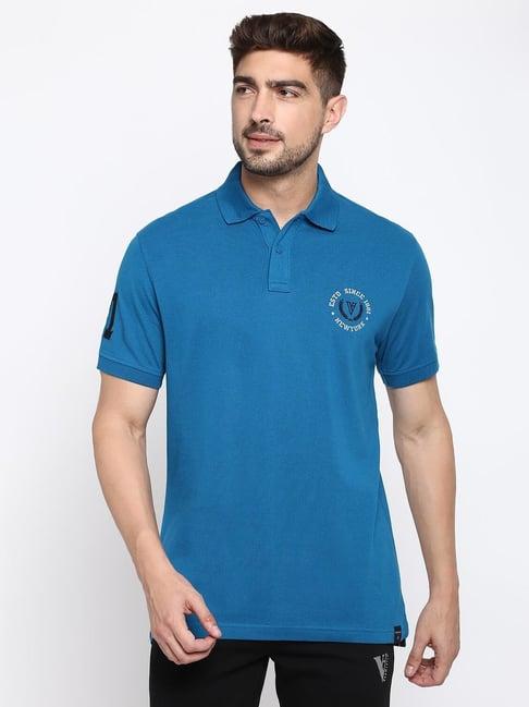 van heusen sport regular fit varsity inspired short sleeve solid polo t-shirt - mykonos blue