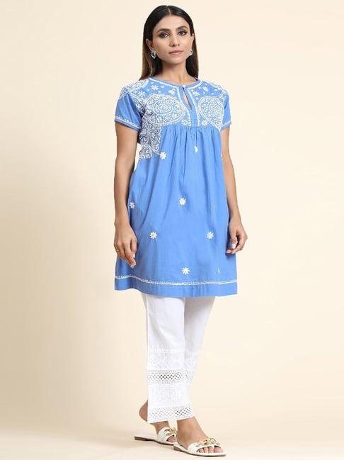 house of kari hok chikankari tunic women light blue