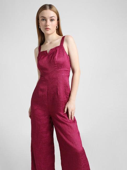 only wine blended textured jumpsuit