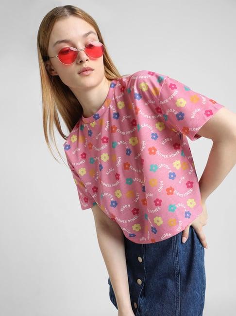 only pink cotton floral print t-shirt