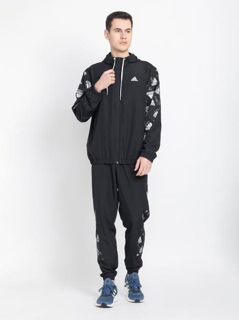 adidas black regular fit printed tracksuits