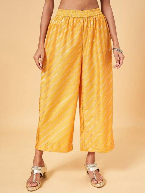 rangmanch by pantaloons mustard printed palazzos