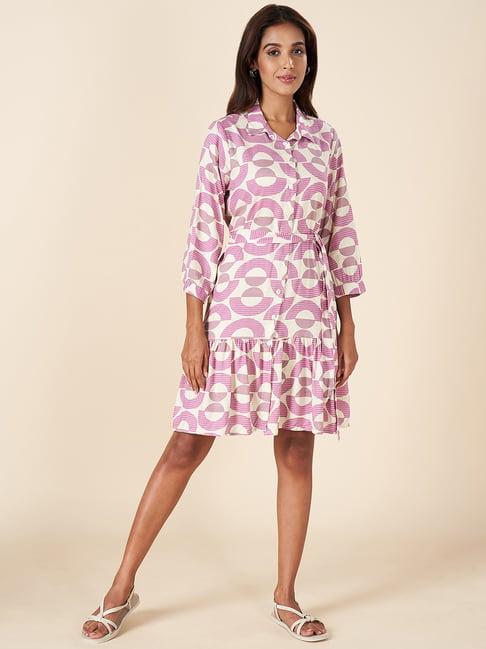 akkriti by pantaloons lilac & off-white printed a-line dress