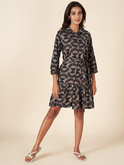 akkriti by pantaloons taupe & black printed a-line dress