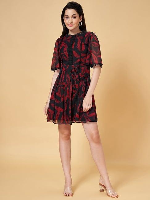 honey by pantaloons red & black printed a-line dress