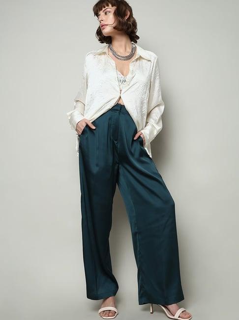 vero moda teal straight fit high rise pants