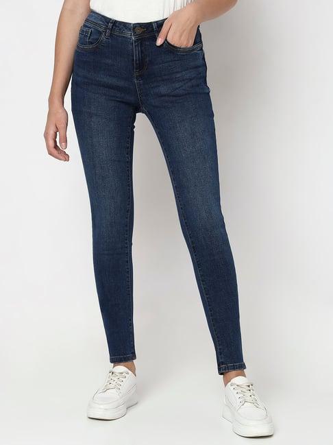 vero moda dark blue blended skinny fit high rise jeans