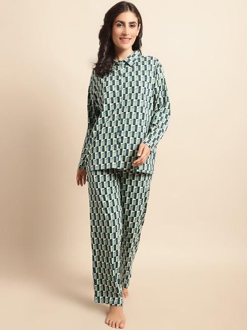 kanvin green printed shirt with pyjamas