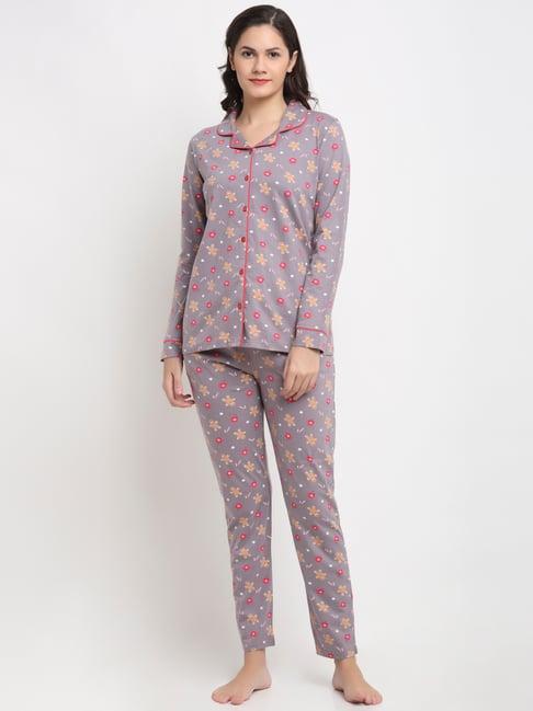 kanvin grey printed shirt with pyjamas