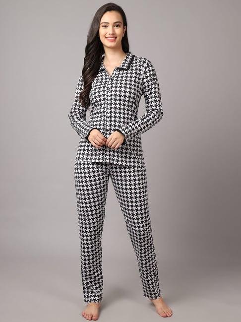 kanvin black & white printed shirt with pyjamas