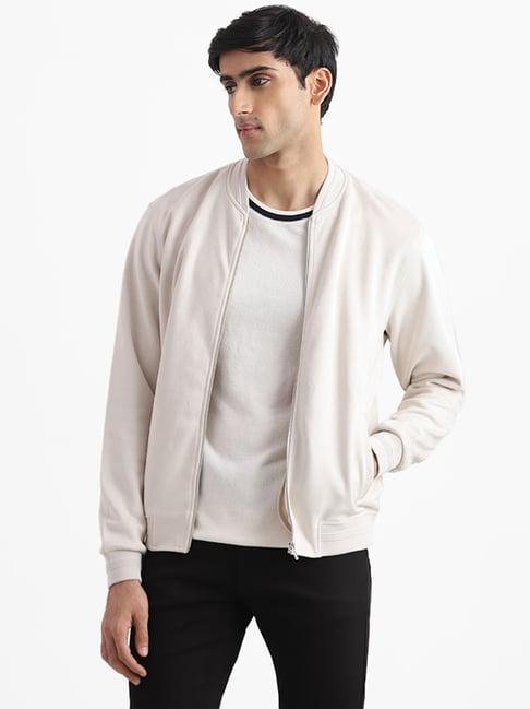 ascot by westside ribbed front open off-white relaxed fit jacket