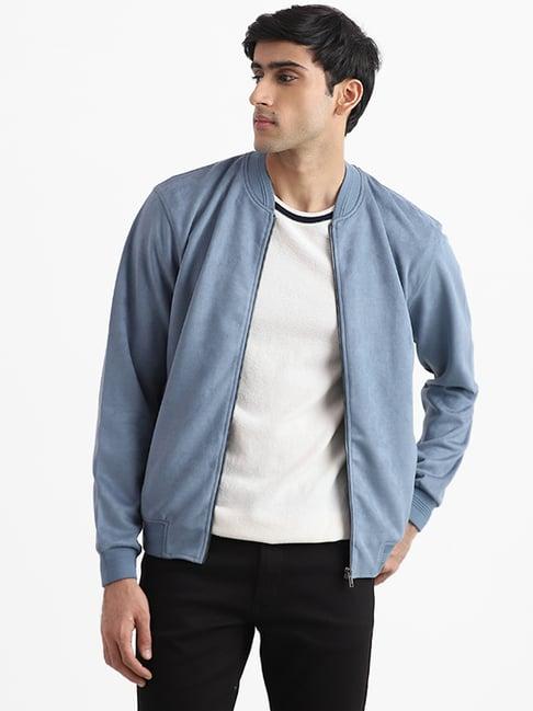 ascot by westside ribbed front open blue relaxed fit jacket