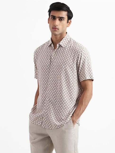 ascot by westside printed beige relaxed fit shirt