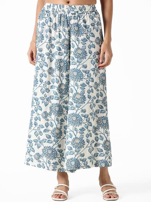 utsa by westside indigo & white printed floral palazzos