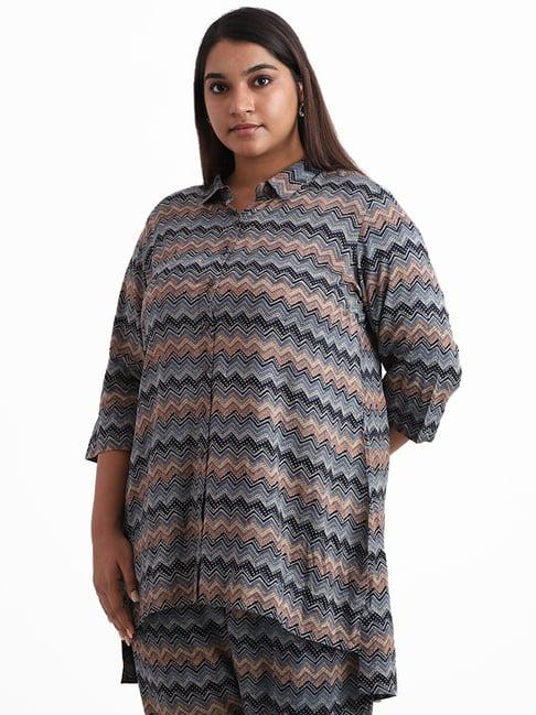 diza by westside indigo chevron printed high-low shirt