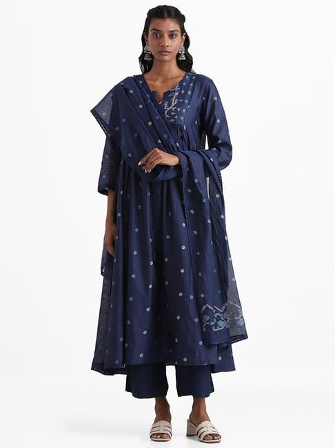 zuba by westside indigo printed anarkali jamdani kurta