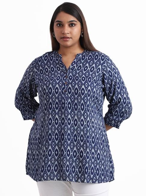 diza by westside indigo geometric ikkat printed kurta