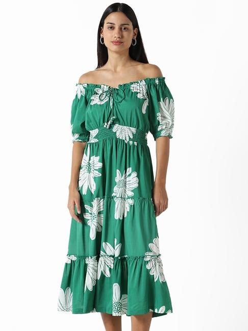 bombay paisley by westside green floral printed tiered dress