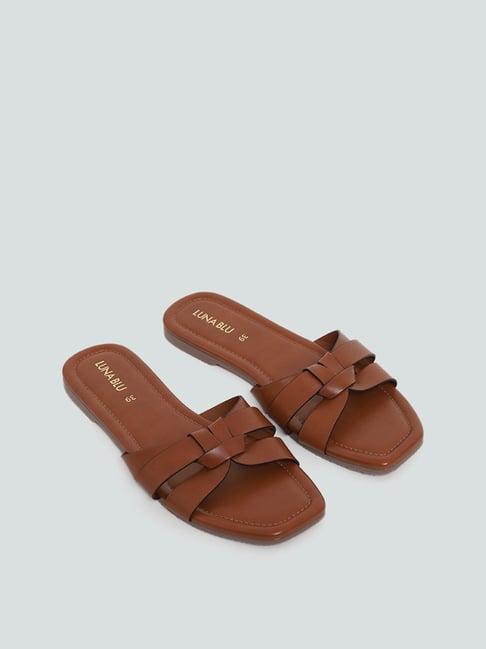 luna blu by westside brown square toe new cage slides